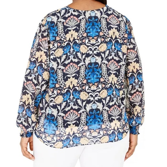 INC blouse Floral Print  Brit top smocked plus size buttons up front tie - Picture 3 of 15